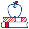 Illustration of an apple resting on top of two stacked books.